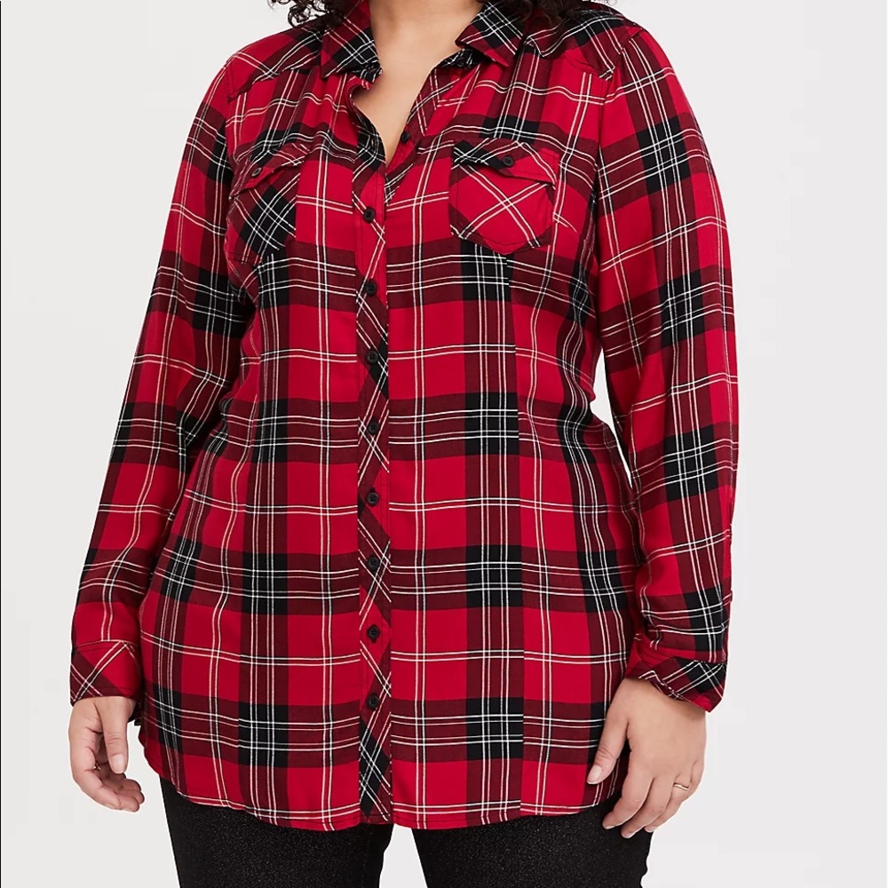 Torrid ‘Taylor’ Red Plaid Tunic Blouse